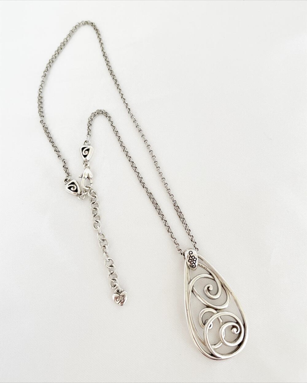 BRIGHTON Rock & Scroll Teardrop Pendant Necklace Silver Plated 16-18"